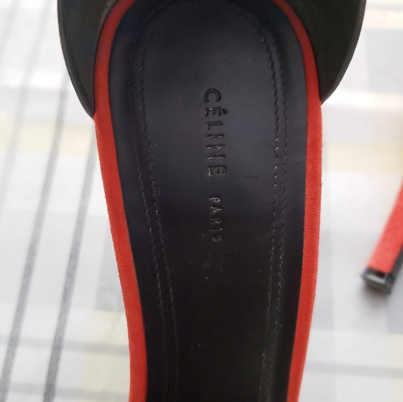 Celine Paris Red Suede Heels Italy Gold Clasp Cute - Picture 8 of 16